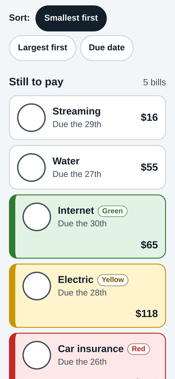 Bills list with color labels